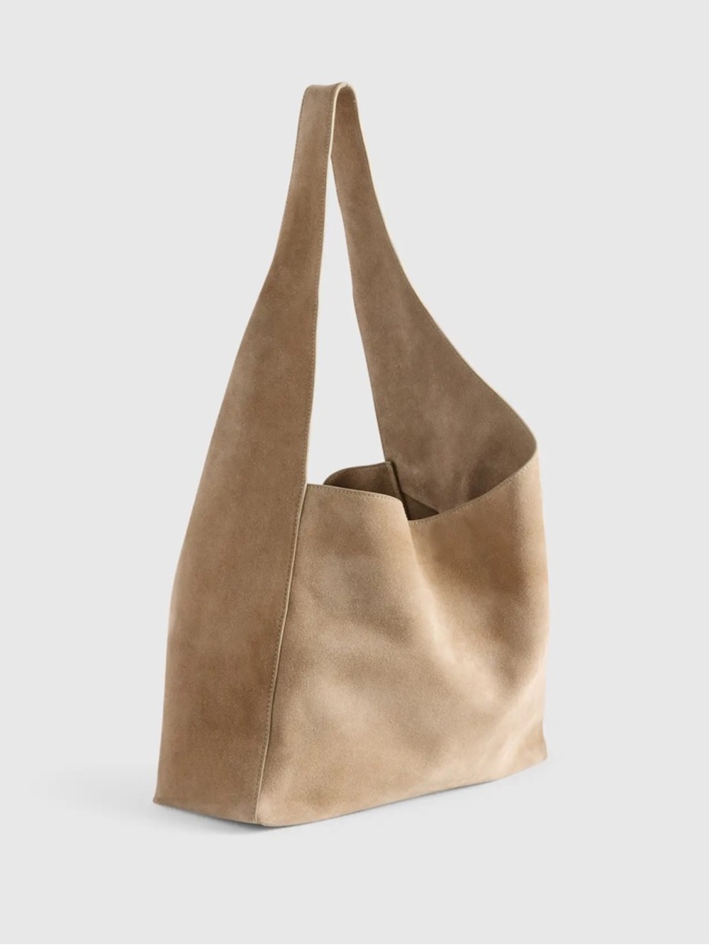 Quince Large Suede Shoulder Bag in Beige/Tan - Picture 3 of 10